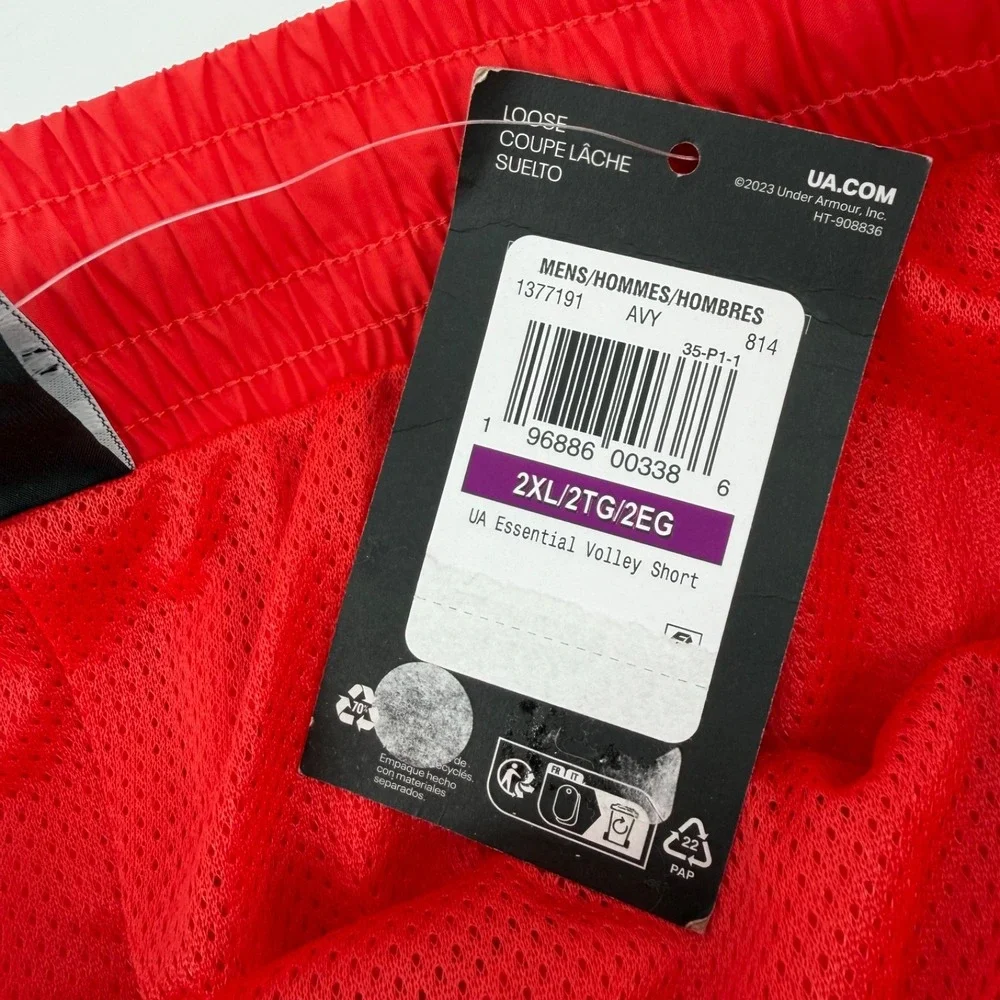 Under Armour UA Essential Volley Shorts Red Mesh Lined Men's - 2XL - NWT